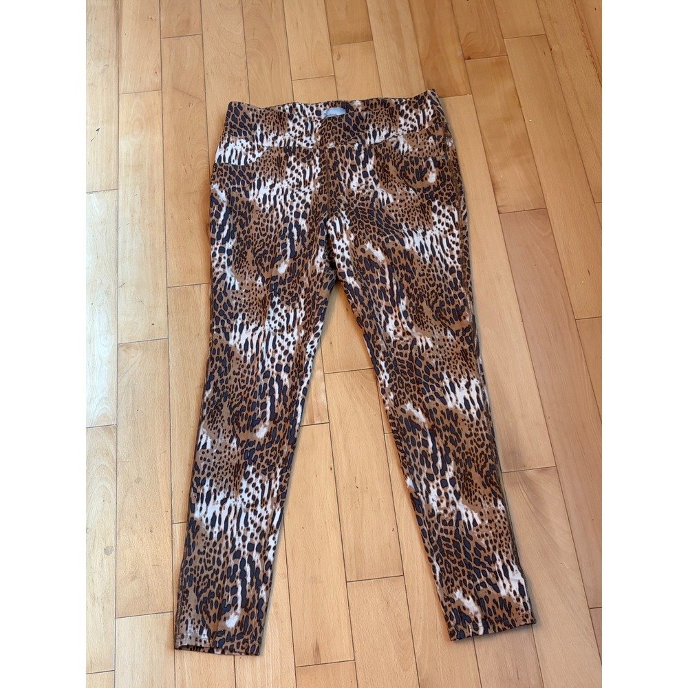 Sharon Young Fit Fabulous Pants Womens 10 Brown Animal Print Slim Pull On